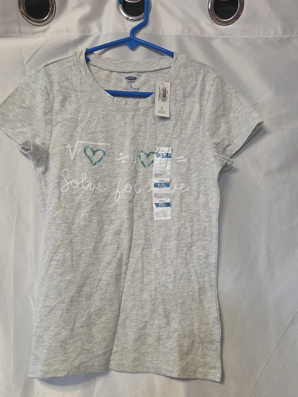 Old Navy Girls' Gray Short-Sleeve Graphic Tee with Teal Heart Detail[1664]